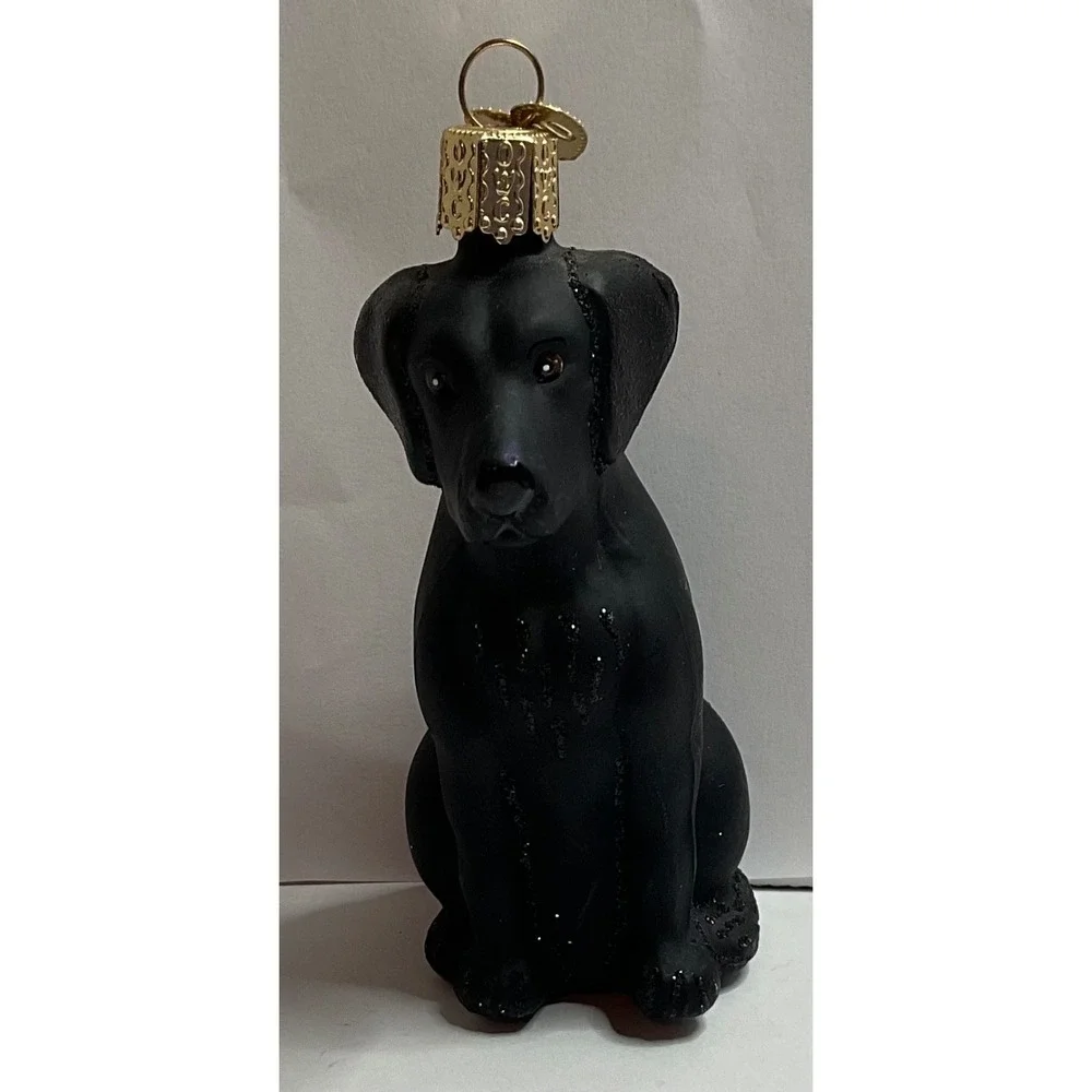 Old WorldChristmas Glass-Blown Black Labrador Ornament#12385 Handpainted glitter